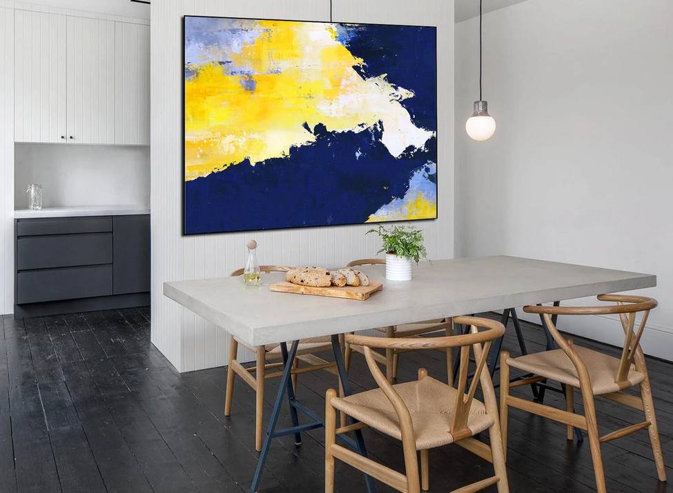 Blue Yellow Abstract White Abstract Canvas Wall Art FM3C3 wall art